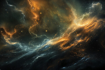 Wall Mural - Digital artwork depicting a swirling cloud of cosmic dust peppered with a dense field of stars in space.