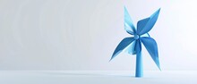 Isolated On A White Background, A Paper Blue Windmill Is Rendered In 3D.