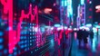 Neon stock market graph on digital board
