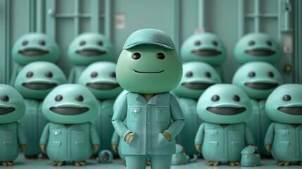 Poster - A group of a bunch of green people standing in front of each other, AI