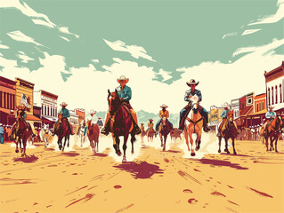 Wall Mural - animated rodeo extravaganza: a vibrant celebration of western heritage