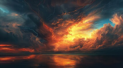 Wall Mural - A stormy sky with lightning illuminating the darkness, reflecting the turbulent emotions within the depths of the mind.