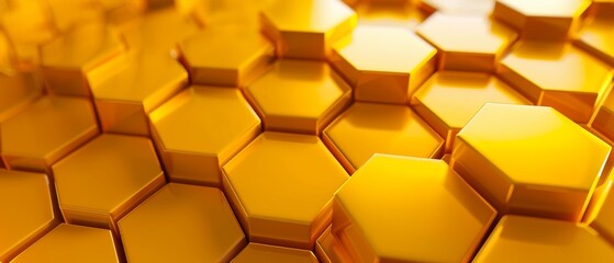 Poster - Background with hexagonal yellow shapes. 3D rendering