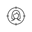Female user target icon. Simple outline style. Woman, user target, approach, person, centric, graphic, people, business concept. Thin line symbol. Vector illustration isolated.
