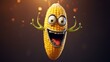 Funny corn with eyes and mouth on a dark background. 3d rendering
