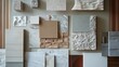 Closeup of a carefully curated materials board featuring samples of warm inviting materials like wood and natural stone chosen specifically to convey a sense of comfort and safety .