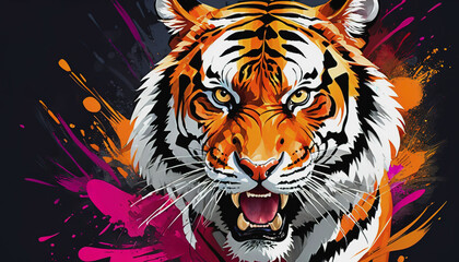 Wall Mural - furious tiger, growling and aggressively running, wildlife, action shot. tiger day. a tiger in the w