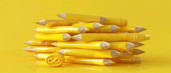 Poster - Yellow pencil symbols. Creative idea. Minimal concept. 3D rendering.