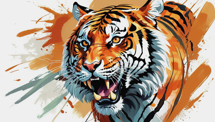 Wall Mural - furious tiger, growling and aggressively running, wildlife, action shot. tiger day. a tiger in the w