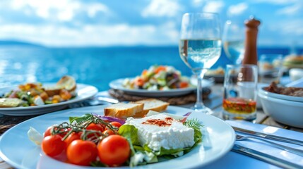 Wall Mural - salad on a plate with wine