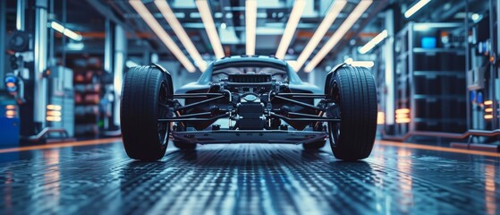 Poster - Hybrid Frame with Tires, Suspension, Engine, and Battery Featured in High Tech Manufacturing Engineering Laboratory.