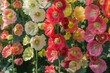Towering Beauty: Colorful Hollyhocks Blooming in Summer Months