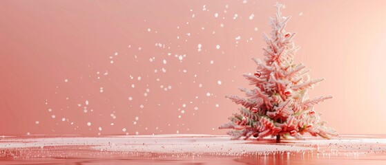 Poster - An artsy Christmas tree on a pastel pink background. Three-dimensional rendering.