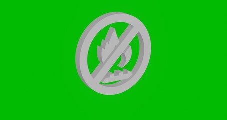 Poster - Animation of rotation of a white no gas symbol with shadow. Simple and complex rotation. Seamless looped 4k animation on green chroma key background