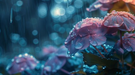 Poster - A bunch of purple flowers in the rain