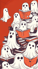 Wall Mural - A group of ghosts reading books in a pile