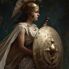 Canvas Print - goddess Athena holding The Shield of Serenity