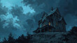 horror house on a hill , anime manga illustration wallpaper background
