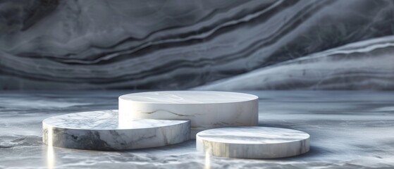 Poster - A marble podium product stand stands on an abstract background in 3D.