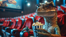 A Dinosaur Is Watching A Movie In A Cinema, Generative AI