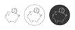 Piggy bank, coin with dollar sign. Vector icon set, editable stroke. Flat line, pictogram. Finance and business concept. For app, website, ui. Isolated background.