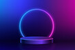 Blue and Pink Neon-lit round podium on gradient backdrop