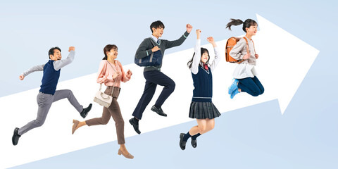 Aufkleber - 上に向かってジャンプする家族（切り抜き背景透過PNGも販売しております。作成者リンクから「PNG」で検索してください）