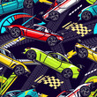 Racing cars pattern seamless colorful