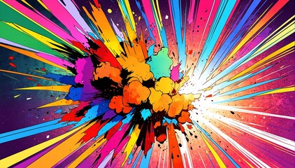 Wall Mural - colorful theme explosion retro pop art anime cartoon style background from Generative AI