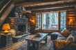 Cozy Log Cabin Interior, Generative AI