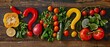 Fruits and vegetables provide a question mark; ideas about healthy eating.