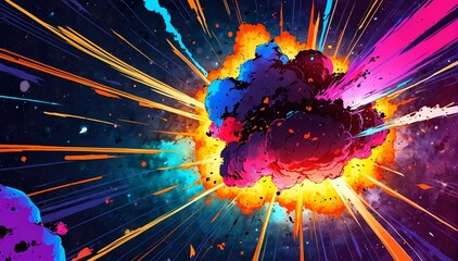 Wall Mural - space theme explosion retro pop art anime cartoon style background from Generative AI