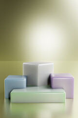 Poster - Empty pedestals cubic podium. Mockup space to showcase product design. 3D rendering.