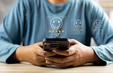 Wall Mural - users rate service experiences on online application for customer feedback and satisfaction for enha