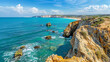 Atlantic ocean coast in Algarve Portugal. 
