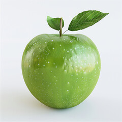 Wall Mural - Green apple with leaf in close up isolated on white background