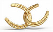 Golden horseshoes on white background