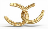 Fototapeta Perspektywa 3d - Golden horseshoes on white background