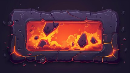 Poster - volcano eruption board with magma texture and fire for gui app interface. isolated loading bar and p