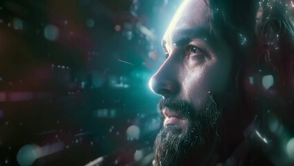 digital Jesus. Artificial intelligence concept. virtual reality

