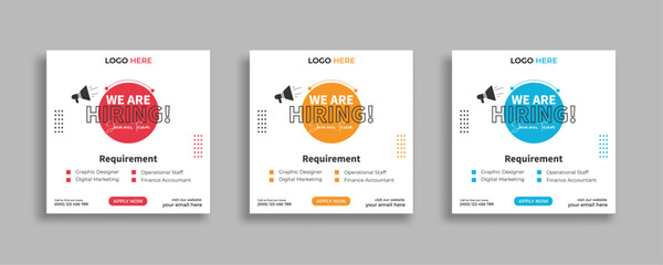 Wall Mural - We are hiring job vacancy social media post or square web banner template vector design	