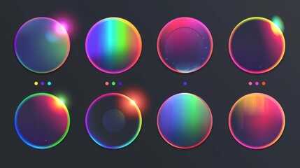 Poster - The abstract color gradient spots set is isolated on a transparent background. Modern realistic illustration of rainbow dots, light refraction effect, holographic blurred circles, vibrant design