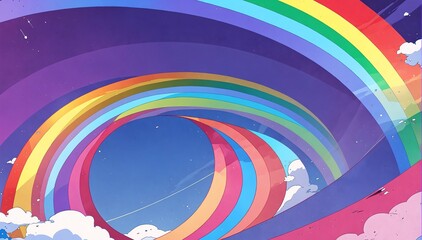 Wall Mural - abstract rainbow theme spiral retro pop art anime cartoon style background from Generative AI