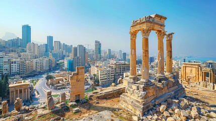 Wall Mural - Beirut's Skyline with Ancient Ruins