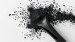 A plastic tube with charcoal powder explosion and splashing liquid on a white background, rendered in 3D