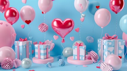 Canvas Print - A 3D layout design of a happy father's day layout. Illustration of balloons, gift boxes and decorations.