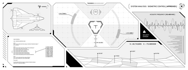 Leinwandbilder - VR HUD futuristic cyberspace control panel. Technology head up display target and UI command center screen. GUI digital virtual reality interface hi tech visor. FUI Sci Fi starship cockpit dashboard