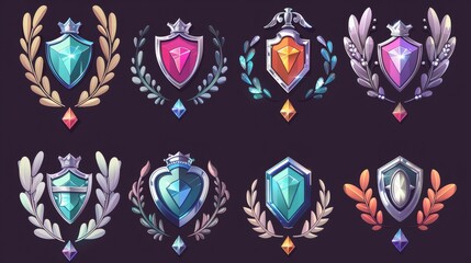 Poster - Metallic UI icons for game levels, metal award frames or bonus graphic elements, trophy achievement modern set for RPGs, empty silver or steel badges.