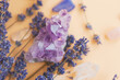 Natural gemstones and lavender flowers