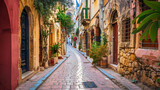 Fototapeta Uliczki - Beautiful street in Chania Crete island Greece.